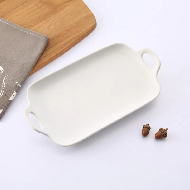 Double Handle Baking Dish, Home Ceramic Snack Plate